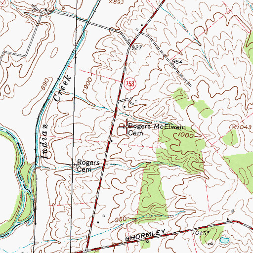 Topographic Map of Rogers McElwain Cemetery, OH