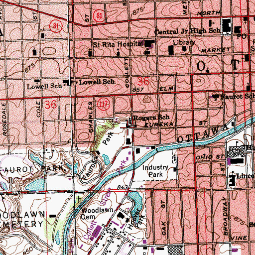 Topographic Map of Rogers School, OH