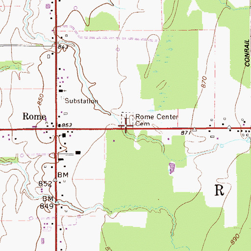 Topographic Map of Rome Center Cemetery, OH