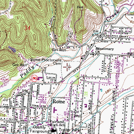Topographic Map of Rome - Proctorville Cemetery, OH