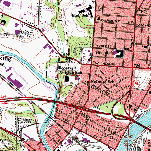 Topographic Map of Roosevelt Junior High School, OH