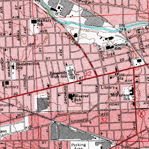 Topographic Map of Roosevelt High School, OH
