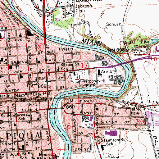 Topographic Map of Roosevelt Park, OH