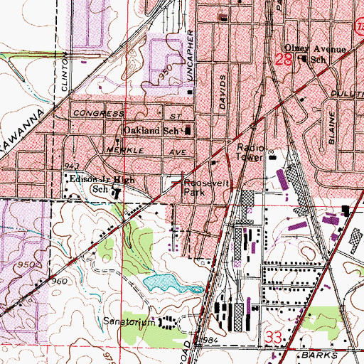 Topographic Map of Roosevelt Park, OH