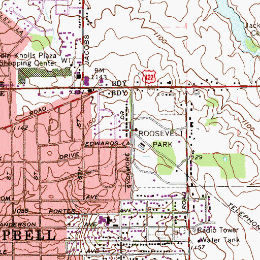 Topographic Map of Roosevelt Park, OH