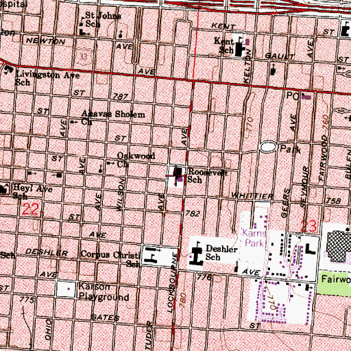 Topographic Map of Roosevelt School, OH