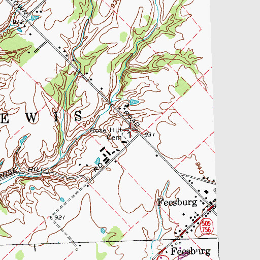 Topographic Map of Rose Hill Cemetery, OH