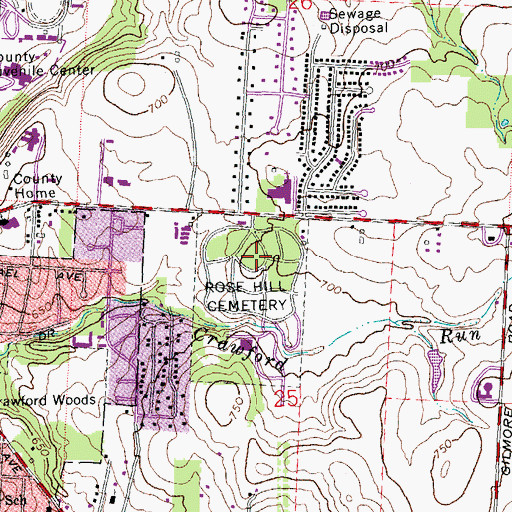 Topographic Map of Rose Hill Cemetery, OH