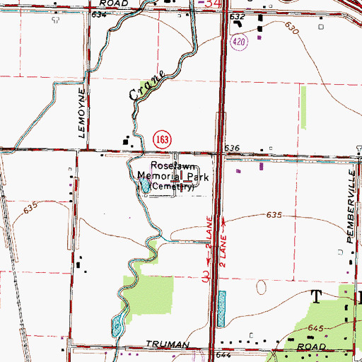 Topographic Map of Roselawn Memorial Park, OH