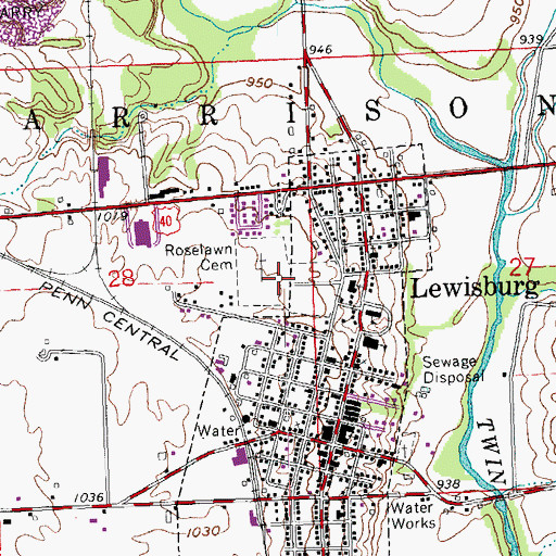 Topographic Map of Roselawn Cemetery, OH