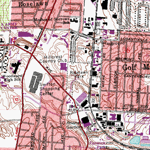 Topographic Map of Roselawn Park, OH