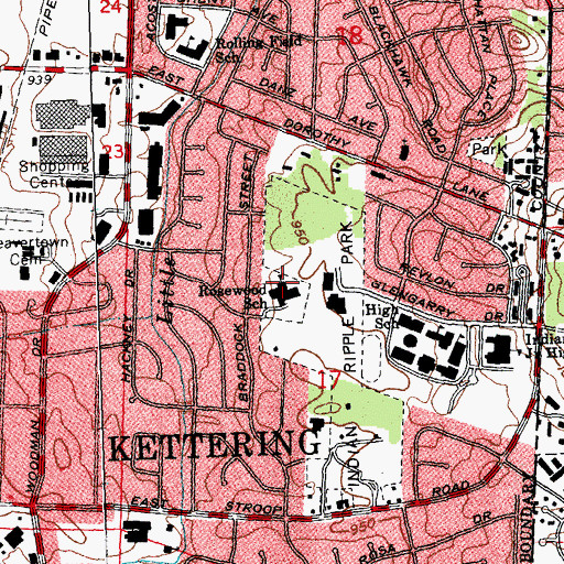 Topographic Map of Rosewood School, OH