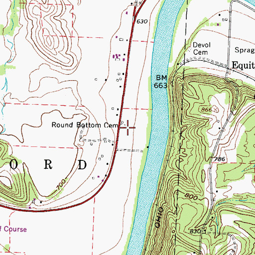 Topographic Map of Round Bottom Cemetery, OH