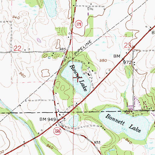 Topographic Map of Round Lake, OH