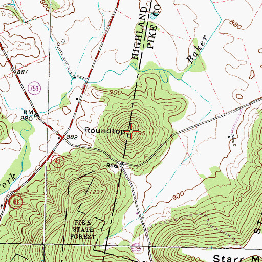 Topographic Map of Roundtop, OH