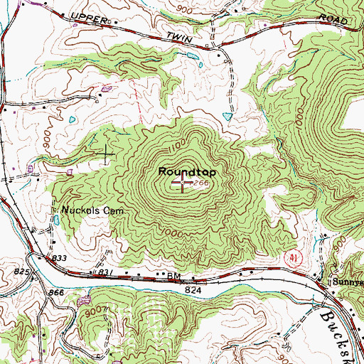 Topographic Map of Roundtop, OH