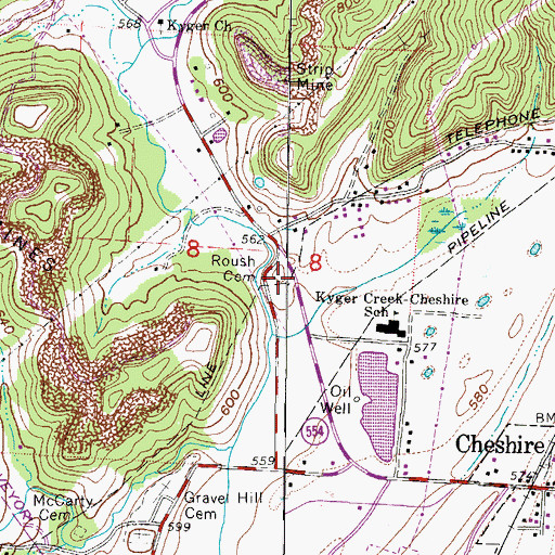 Topographic Map of Roush Cemetery, OH