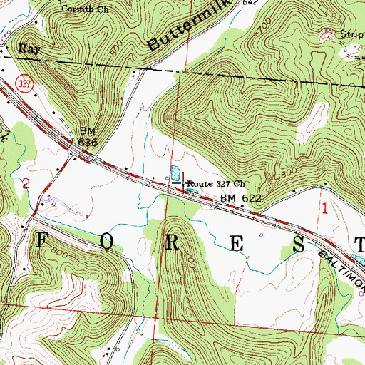 Topographic Map of Route 327 Church, OH