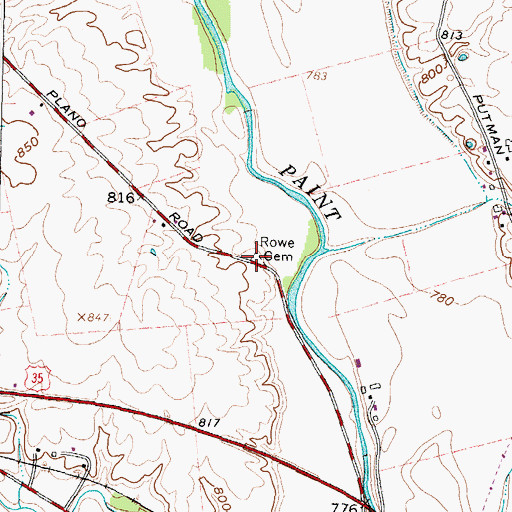 Topographic Map of Rowe Cemetery, OH