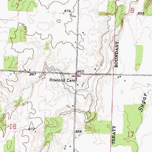 Topographic Map of Rowland Cemetery, OH