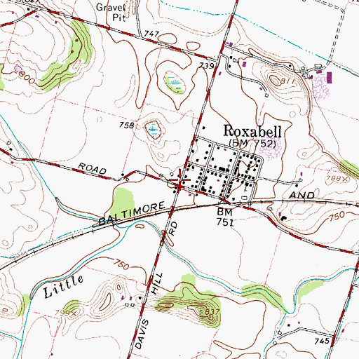 Topographic Map of Roxabell, OH