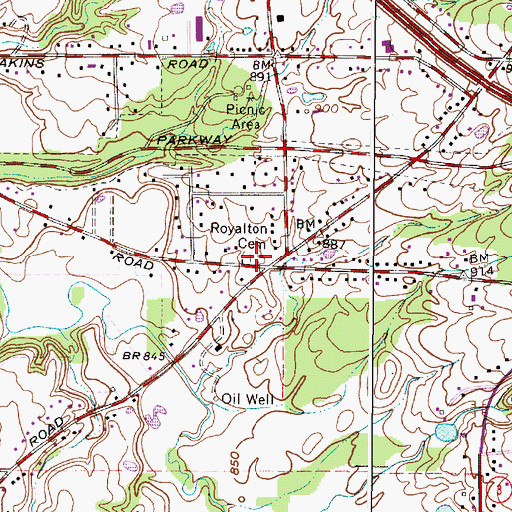 Topographic Map of Royalton Cemetery, OH
