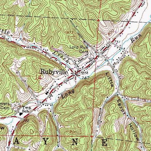 Topographic Map of Rubyville, OH