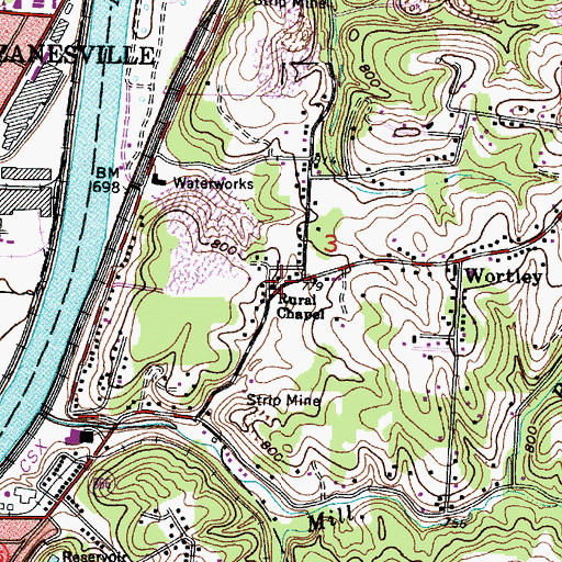 Topographic Map of Rural Chapel, OH