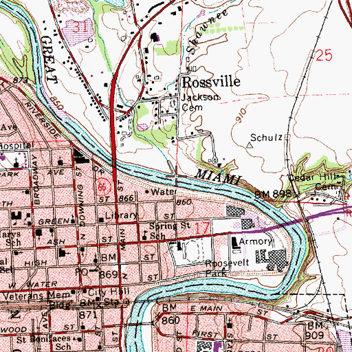 Topographic Map of Rush Creek, OH