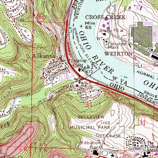 Topographic Map of Rush Run, OH