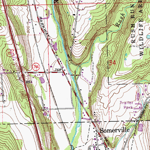 Topographic Map of Rush Run, OH