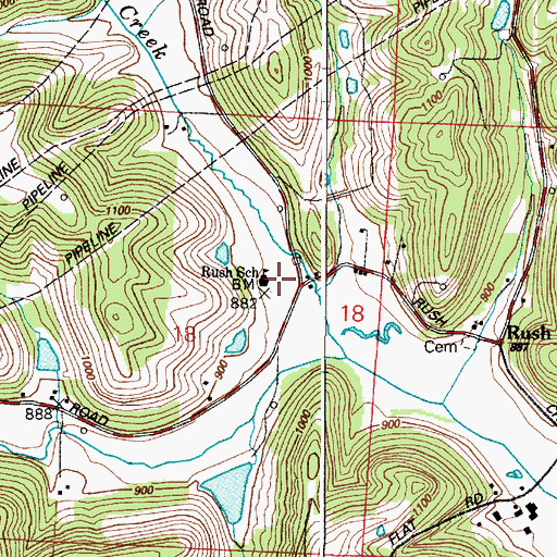 Topographic Map of Rush School, OH