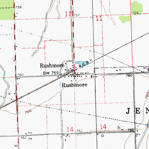 Topographic Map of Rushmore, OH