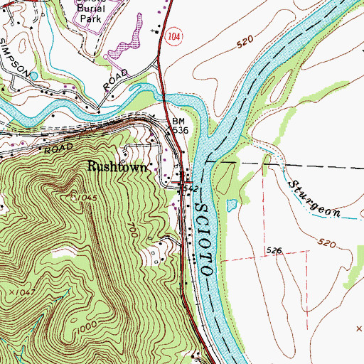 Topographic Map of Rushtown, OH