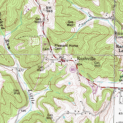 Topographic Map of Rushville, OH
