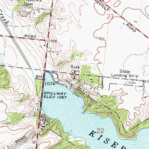 Topographic Map of Rusk Cemetery, OH