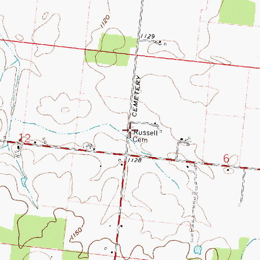 Topographic Map of Russell Cemetery, OH
