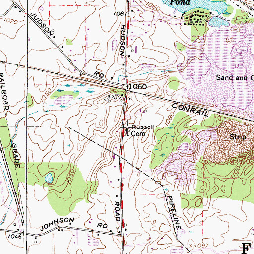 Topographic Map of Russell Cemetery, OH