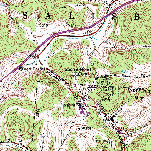 Topographic Map of Sacred Heart Cemetery, OH
