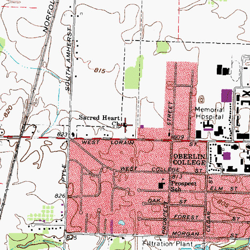 Topographic Map of Sacred Heart Church, OH