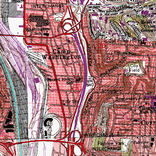 Topographic Map of Sacred Heart School, OH