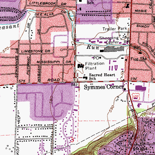 Topographic Map of Sacred Heart School, OH