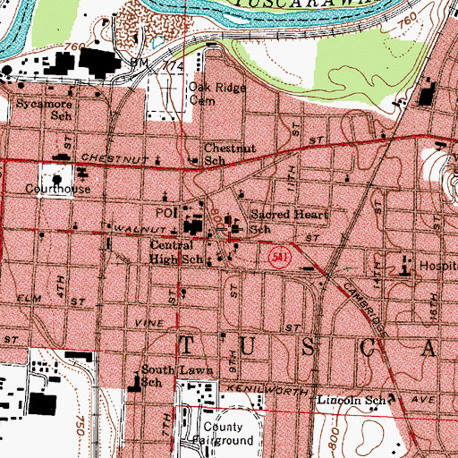 Topographic Map of Sacred Heart School, OH