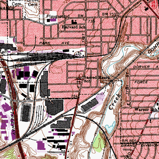 Topographic Map of Sacred Heart of Jesus School (historical), OH