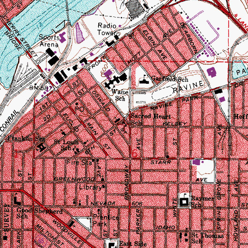 Topographic Map of Sacred Heart School, OH