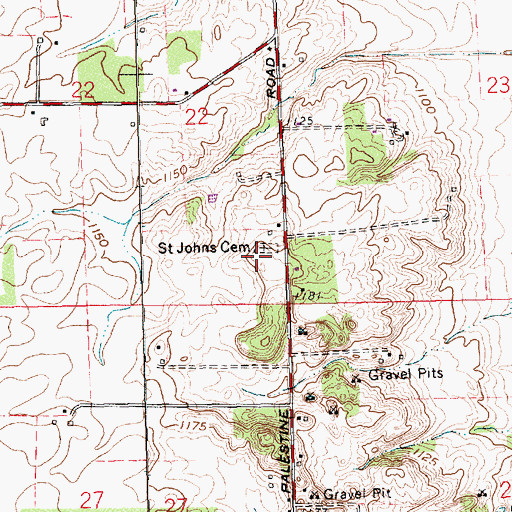 Topographic Map of Saint Johns Cemetery, OH