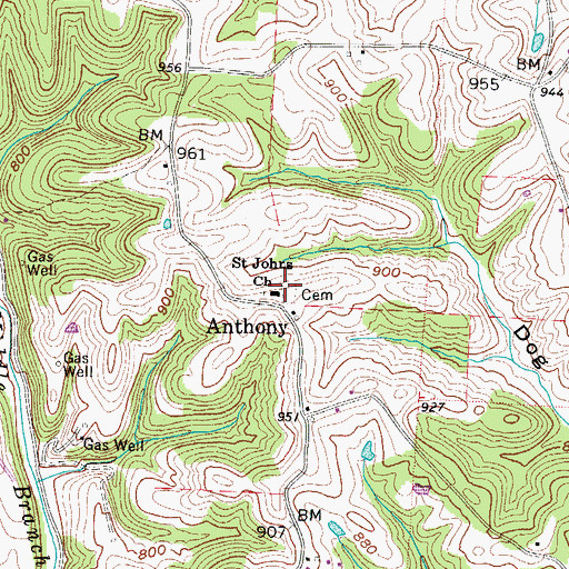 Topographic Map of Saint Johns Church, OH