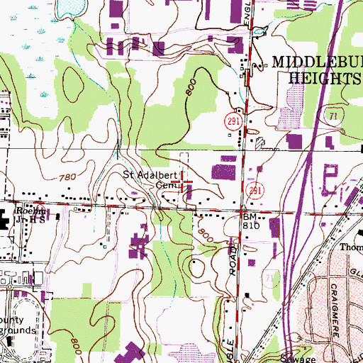 Topographic Map of Saint Adalbert Cemetery, OH