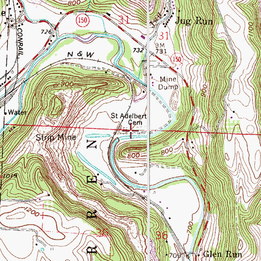 Topographic Map of Saint Adelbert Cemetery, OH