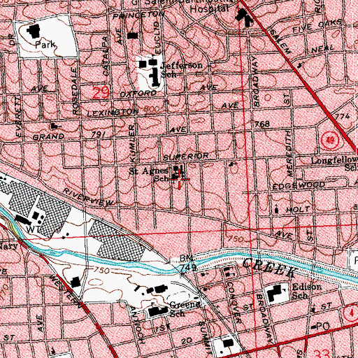 Topographic Map of Saint Agnes School, OH